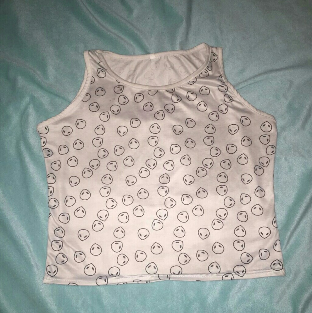 White alien print crop top
